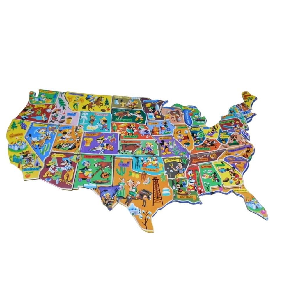 Vintage Jaymar Walt Disney Pictorial Map Puzzle of USA #1652 Missing 1 PC